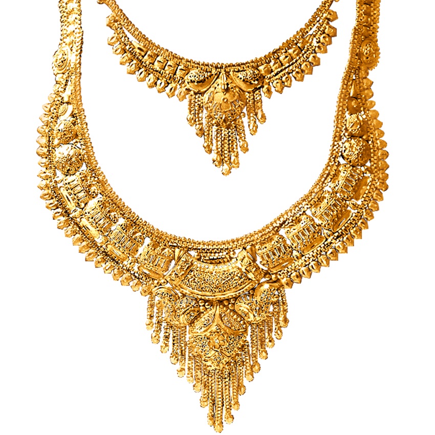ARU TRADITIONAL DOUBLE NECKLACE SET - GOLDEN